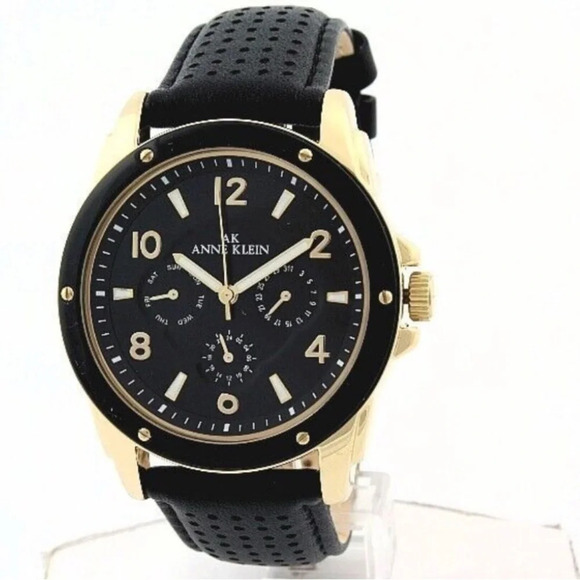 ANNE KLEIN 10/9656 WOMENS WATCH. BLACK LEATHER BAND. - Picture 1 of 12